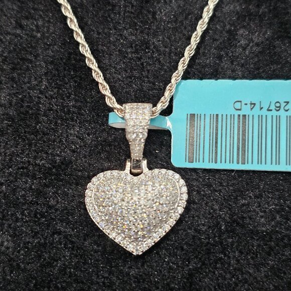 Sterling Silver Moissanite Heart Pave Cluster Pendant And Chain New 1CT - Picture 3 of 8